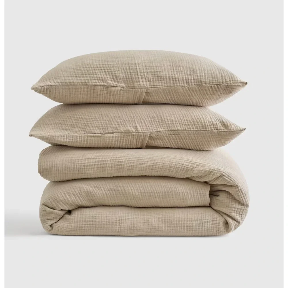 Quince Organic Airy Gauze Duvet Cover Set King/Cal King Dune Beige with Shams